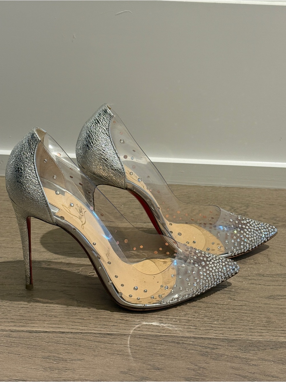 Christian Louboutin Pointed-Toe Stiletto Heels with Rhinestones 37.5